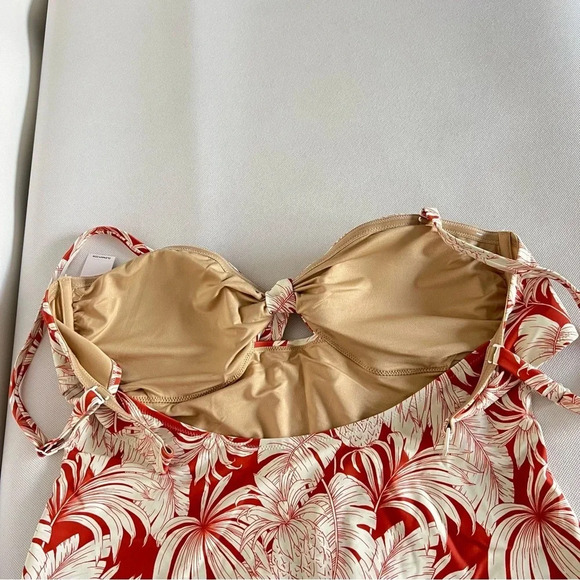 Tie-Front Keyhole Bandeau-Style One-Piece Swimsuit Size XLarge Pineapple Print - Picture 6 of 12